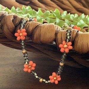 Boho Happy Daisy Bracelet-Grey+Coral